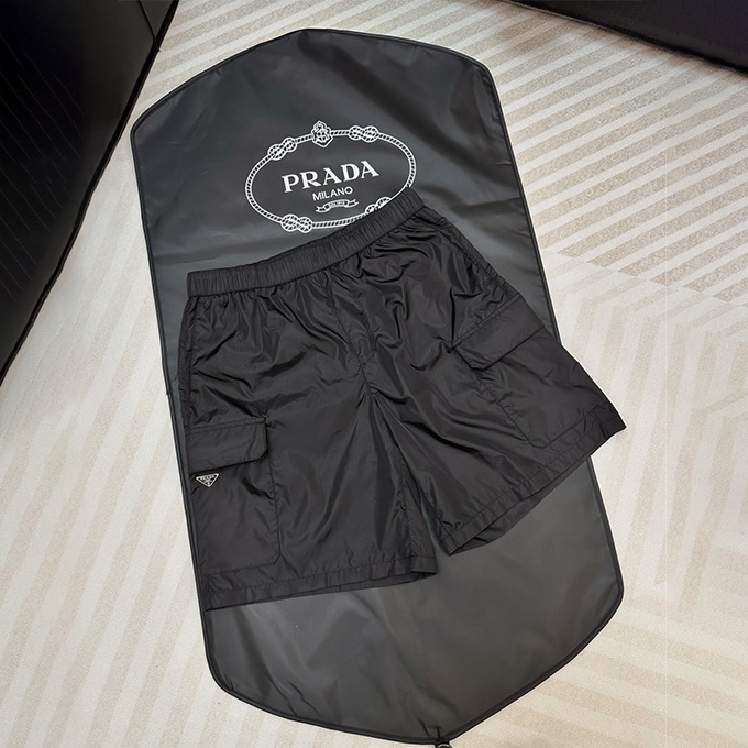 prada triangle logo lightweight nylon cargo shorts